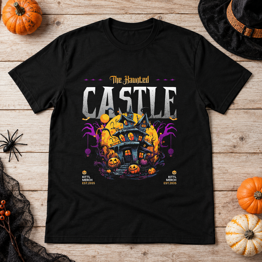 Haunted Castle T-Shirt Streetwear T-Shirt – Punk Rock Streetwear Graphic Graphic Tee - Color: black