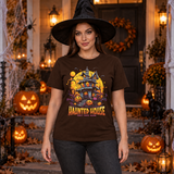 Haunted House T-Shirt – Dark Gothic Halloween Graphic Graphic Tee - Color: chocolate
