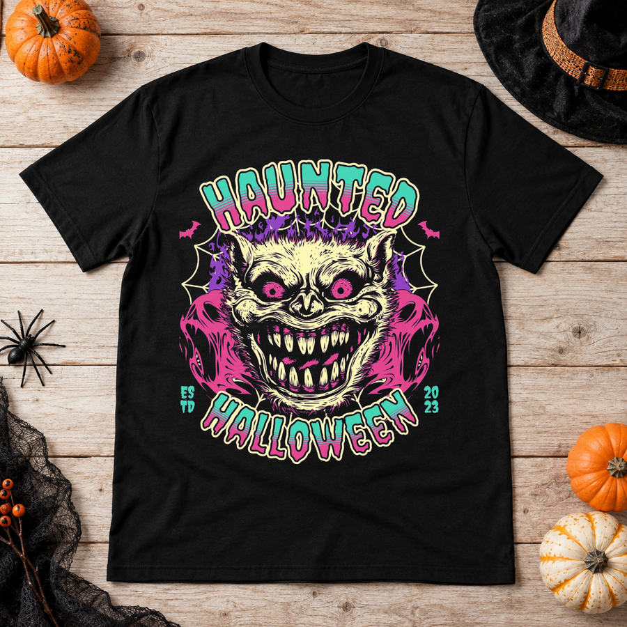 Haunted T-Shirt – Halloween Streetwear Graphic Graphic Tee - Color: black