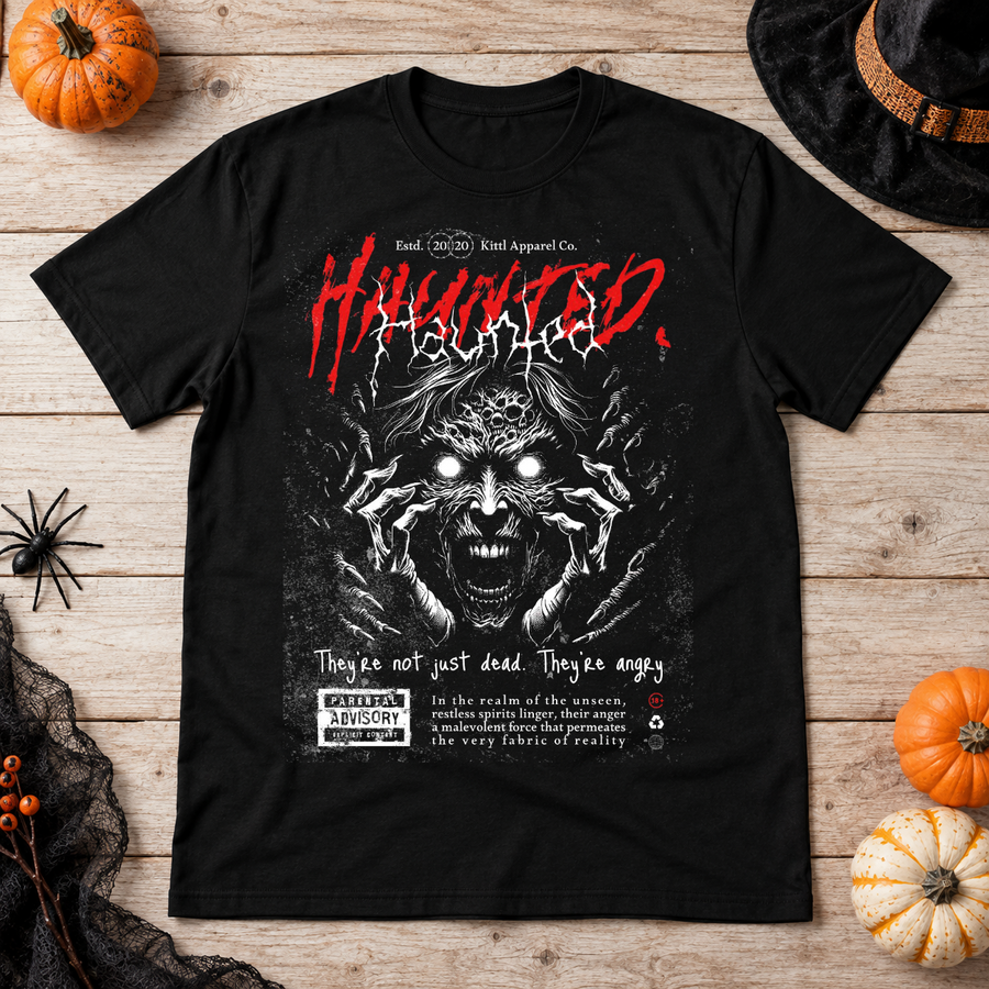 Haunted T-Shirt – Halloween Streetwear Graphic Graphic Tee - Color: black