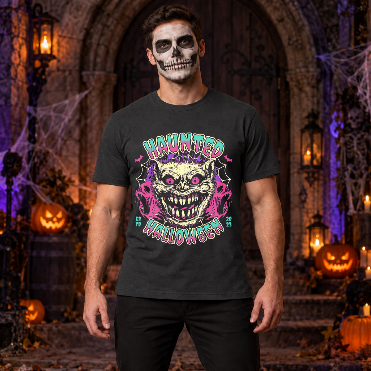 Haunted T-Shirt – Halloween Streetwear Graphic Graphic Tee - Color: charcoal