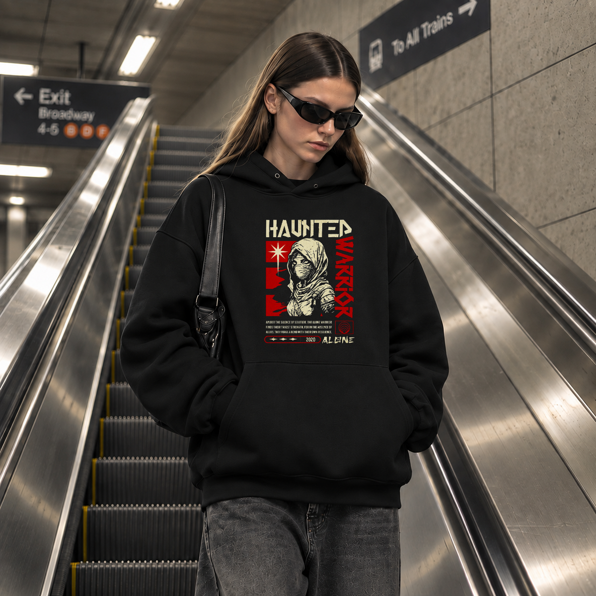 Haunted Warrior Hoodie – Gothic Streetwear Poster Graphic Hoodie - Color: black
