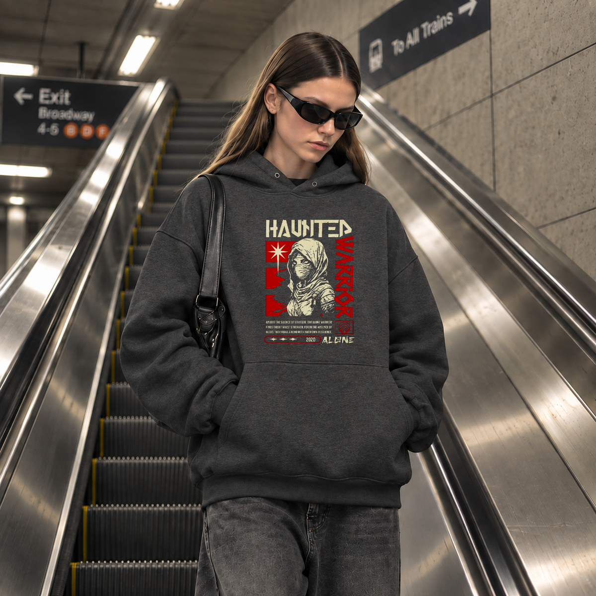 Haunted Warrior Hoodie – Gothic Streetwear Poster Graphic Hoodie - Color: dark heather