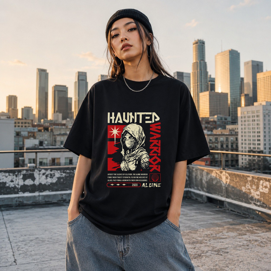 Haunted Warrior T-Shirt – Gothic Streetwear Poster Graphic Tee - Color: Black