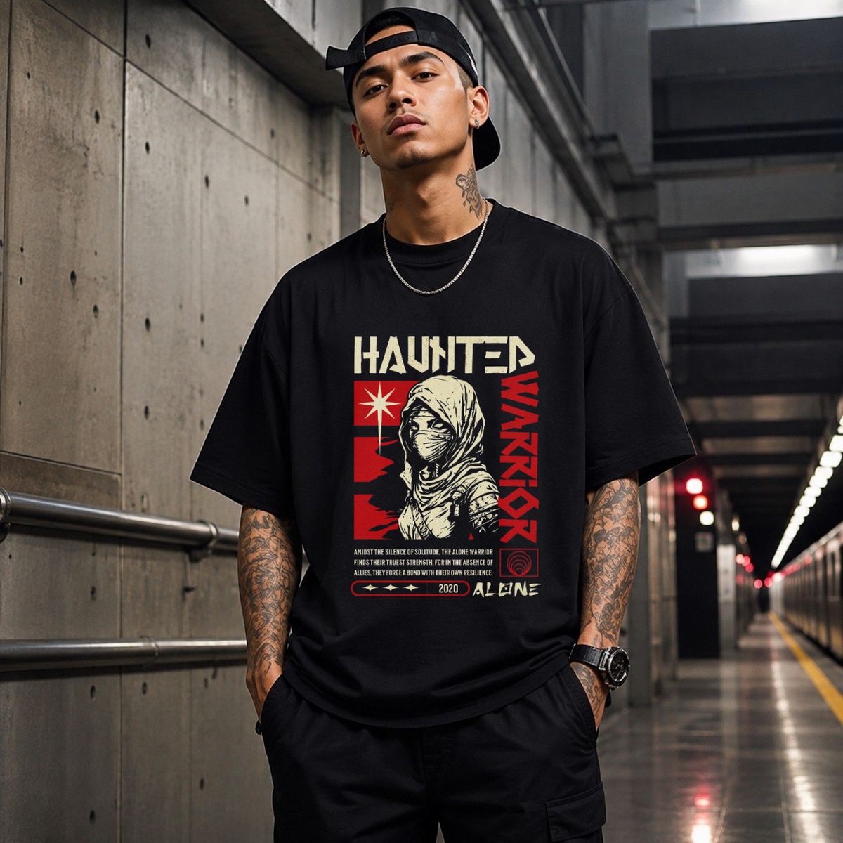 Haunted Warrior T-Shirt – Gothic Streetwear Poster Graphic Tee - Color: Black