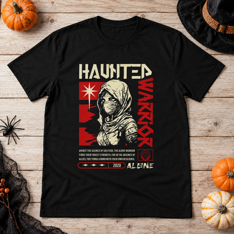 Haunted Warrior T-Shirt – Halloween Streetwear Graphic Graphic Tee - Color: black