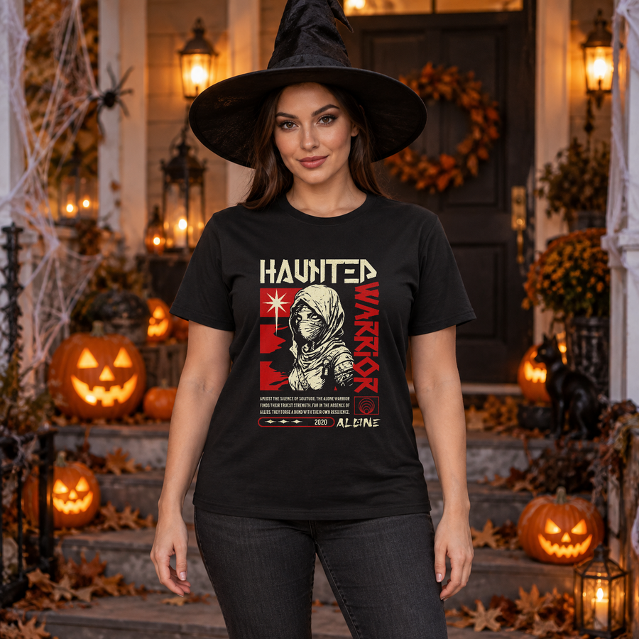 Haunted Warrior T-Shirt – Halloween Streetwear Graphic Graphic Tee - Color: black