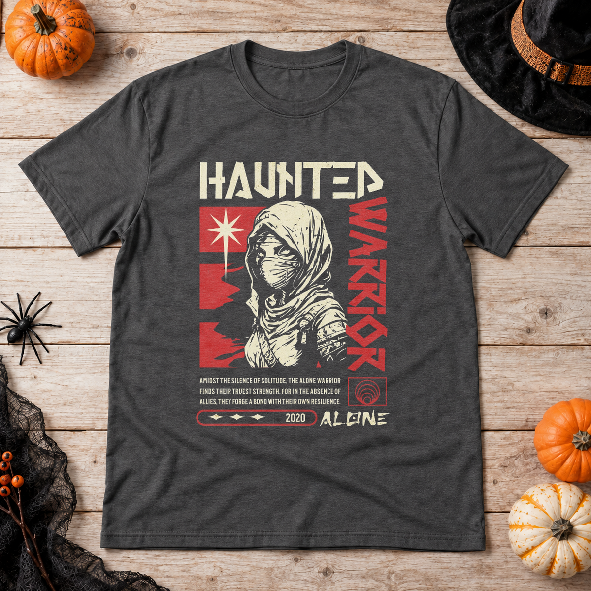 Haunted Warrior T-Shirt – Halloween Streetwear Graphic Graphic Tee - Color: dark heather
