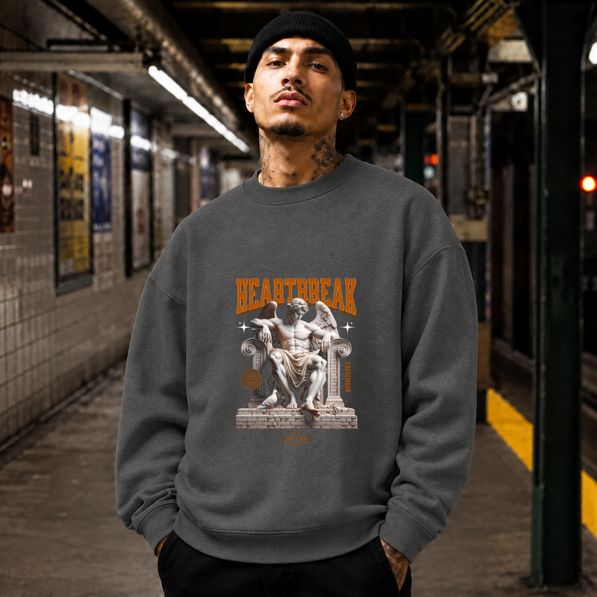 Heartbreak Statue Columns Sweatshirt – Dark Art / Renaissance Aesthetic Graphic Sweatshirt - Color: dark heather