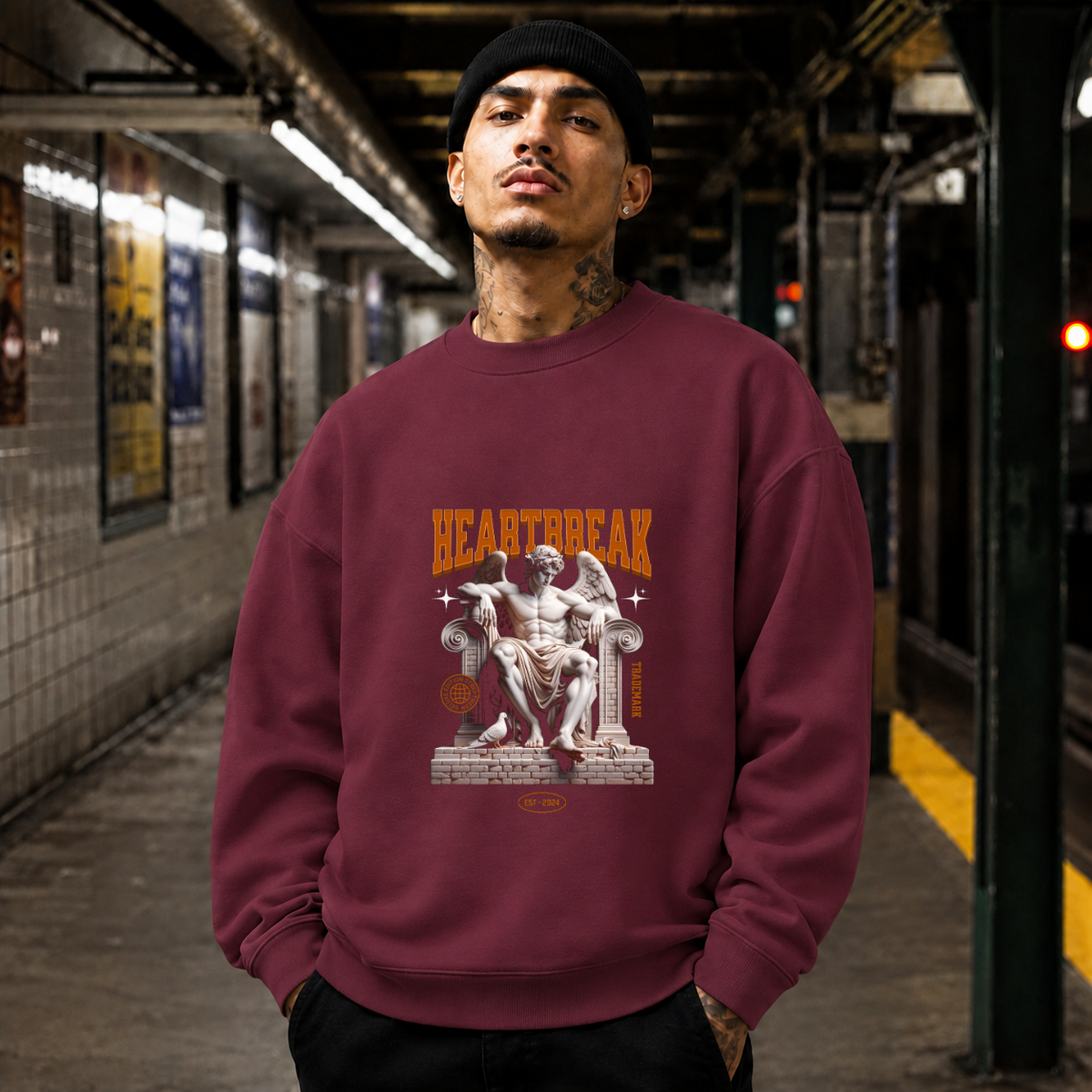 Heartbreak Statue Columns Sweatshirt – Dark Art / Renaissance Aesthetic Graphic Sweatshirt - Color: maroon
