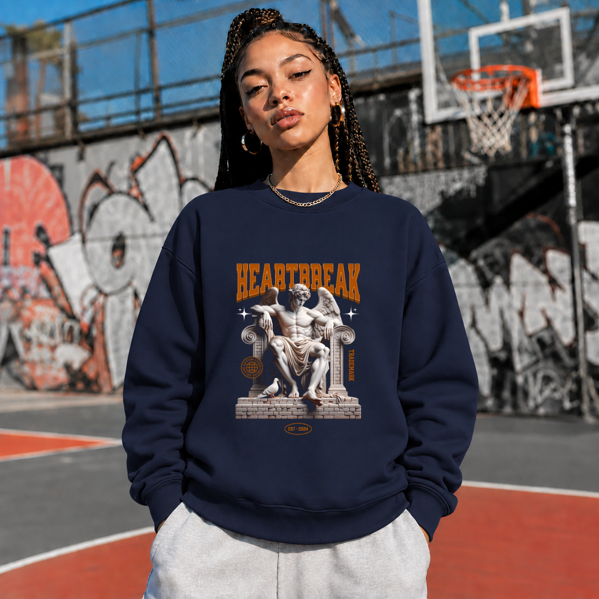 Heartbreak Statue Columns Sweatshirt – Dark Art / Renaissance Aesthetic Graphic Sweatshirt - Color: navy