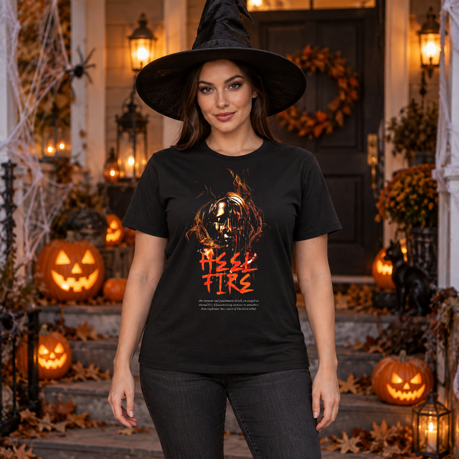 Hell Fire T-Shirt – Classic Halloween Graphic Design Graphic Tee - Color: black
