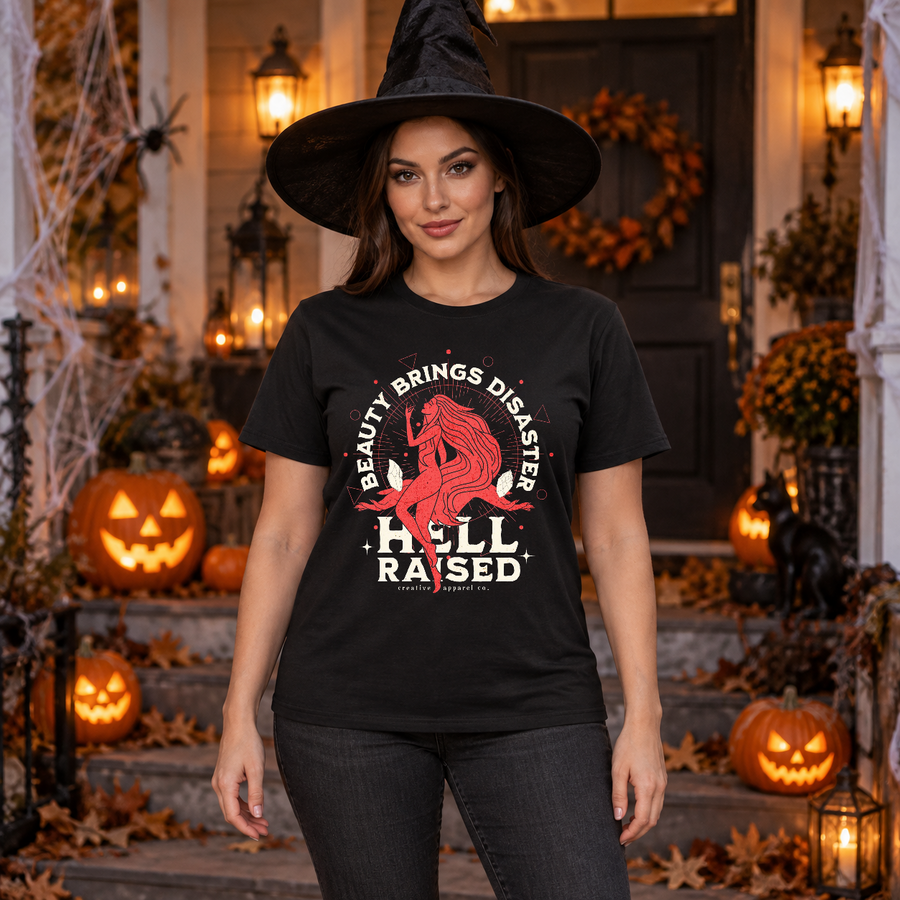 Hell Raised T-Shirt – Classic Halloween Graphic Design Graphic Tee - Color: black