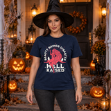 Hell Raised T-Shirt – Classic Halloween Graphic Design Graphic Tee - Color: navy