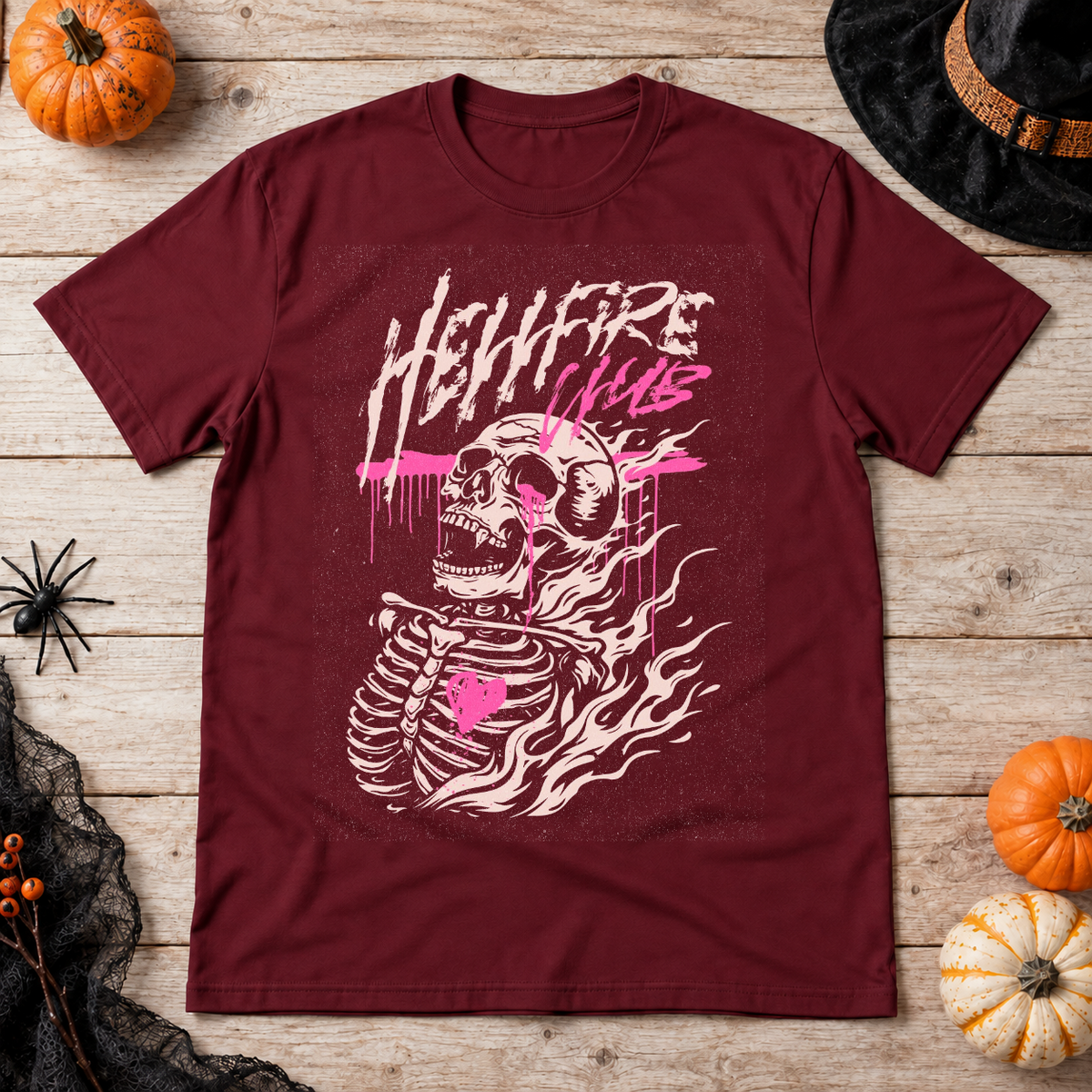 Hellfire Club T-Shirt – Skull & Reaper Gothic Graphic Graphic Tee - Color: maroon