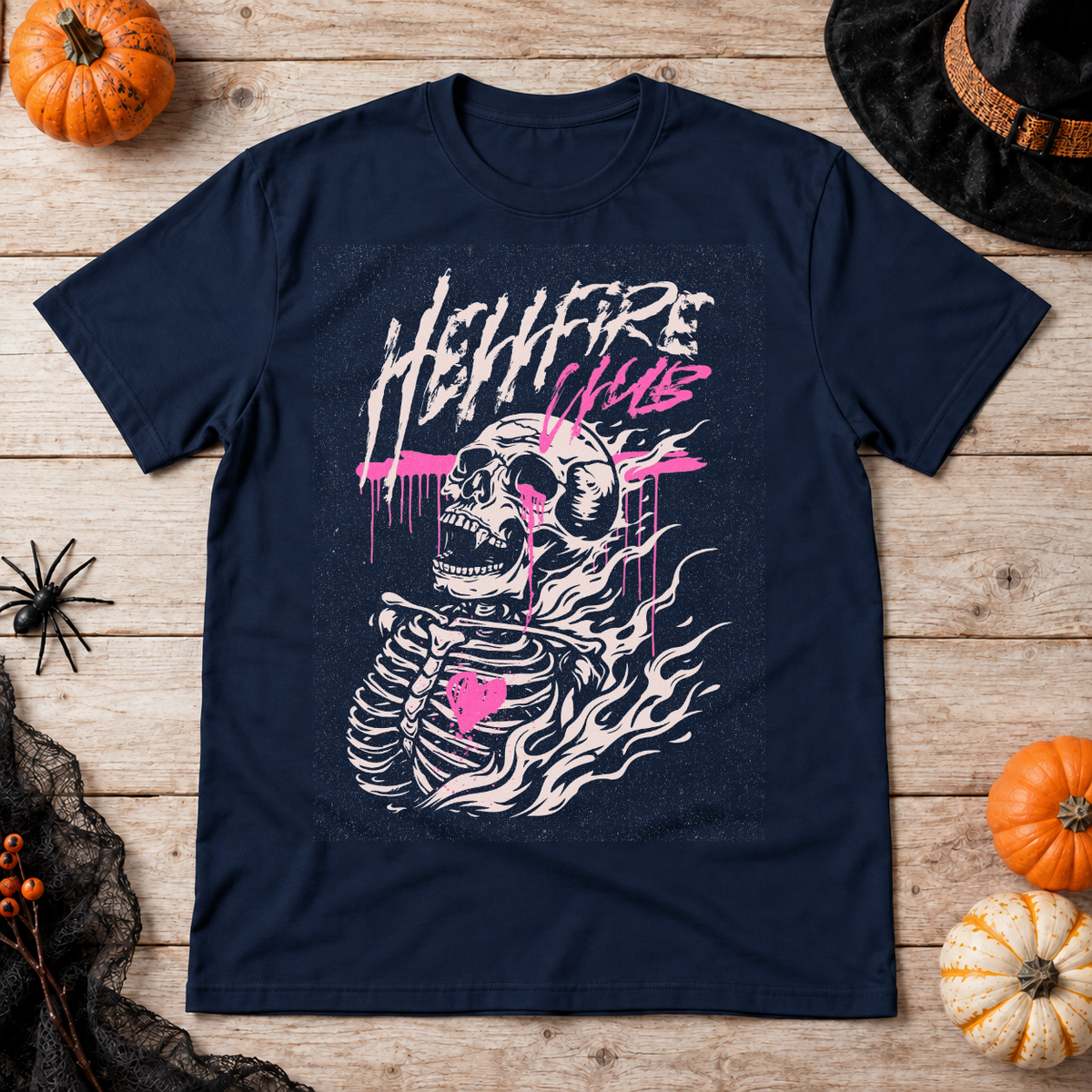 Hellfire Club T-Shirt – Skull & Reaper Gothic Graphic Graphic Tee - Color: navy