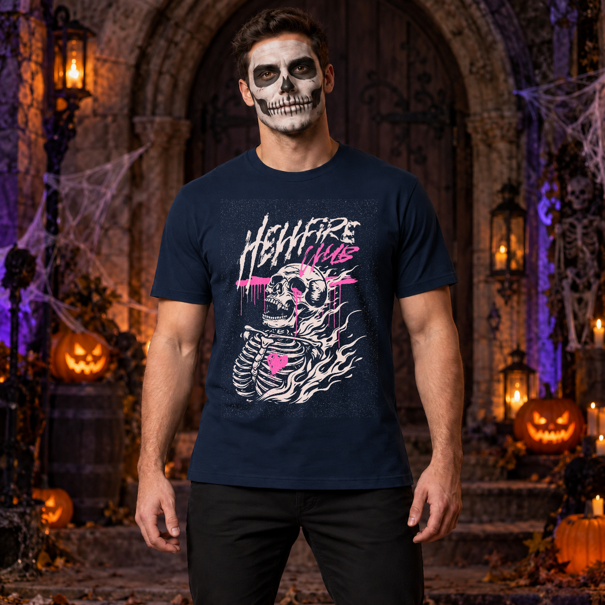 Hellfire Club T-Shirt – Skull & Reaper Gothic Graphic Graphic Tee - Color: navy