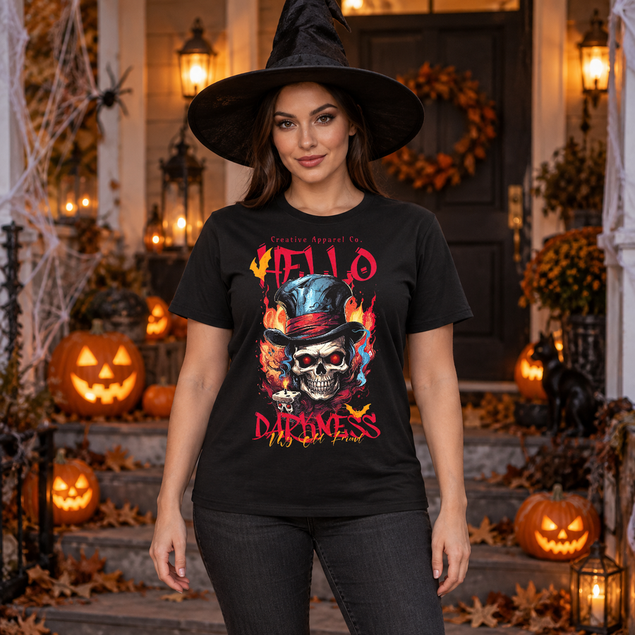 Hello Darkness T-Shirt – Skull & Reaper Gothic Graphic Graphic Tee - Color: black