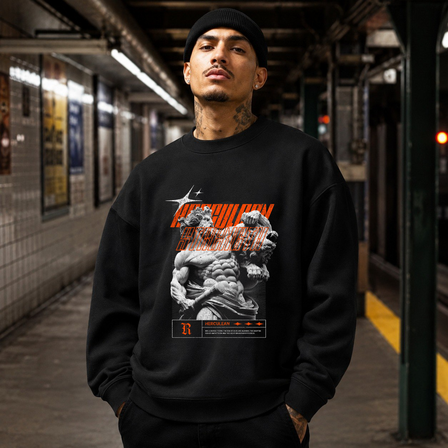 Herculean Strength Statue Sweatshirt – Dark Art / Renaissance Aesthetic Graphic Sweatshirt - Color: black