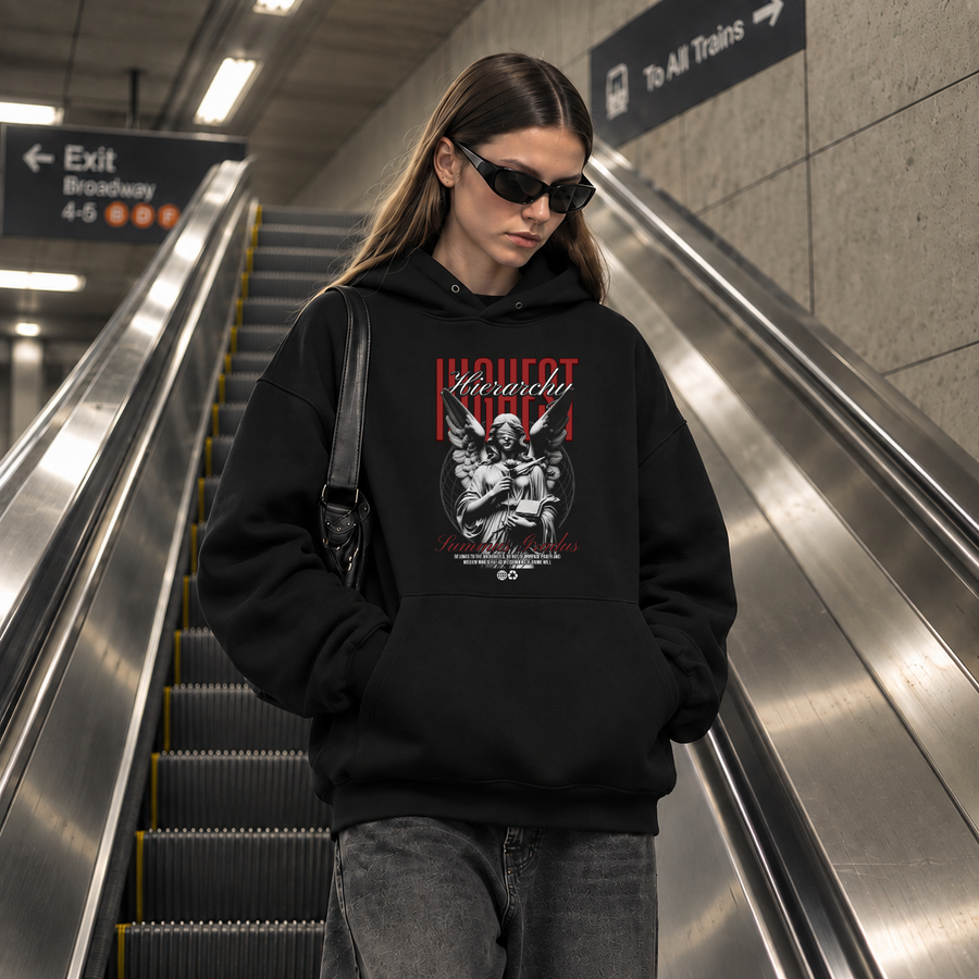Highest Hierarchy Angel Hoodie – Dark Editorial / Gothic Streetwear Hoodie - Color: black