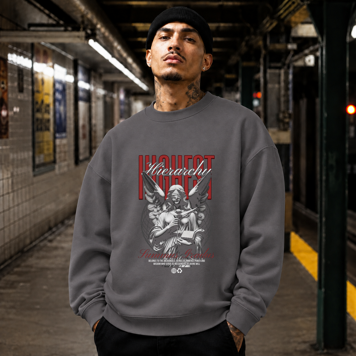 Highest Hierarchy Angel Sweatshirt – Dark Editorial / Gothic Streetwear Sweatshirt - Color: charcoal