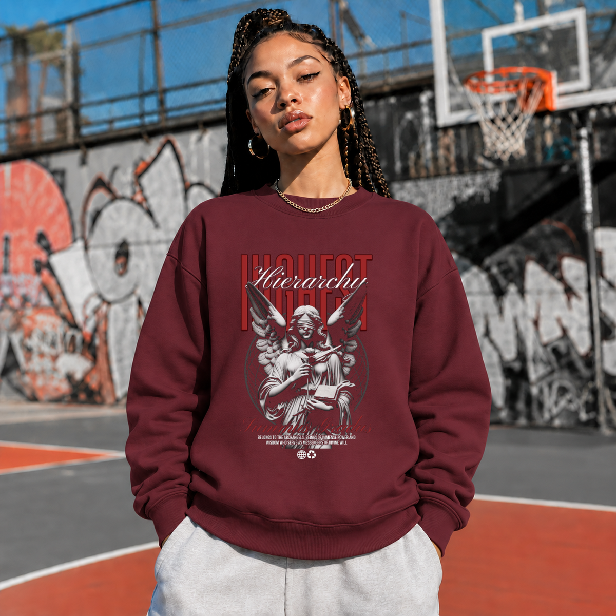 Highest Hierarchy Angel Sweatshirt – Dark Editorial / Gothic Streetwear Sweatshirt - Color: maroon