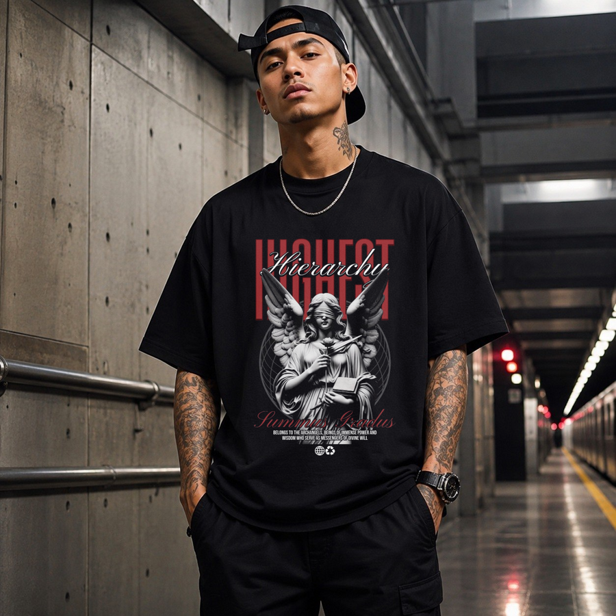 Highest Hierarchy Angel T-Shirt – Dark Editorial / Gothic Streetwear Tee - Color: Black