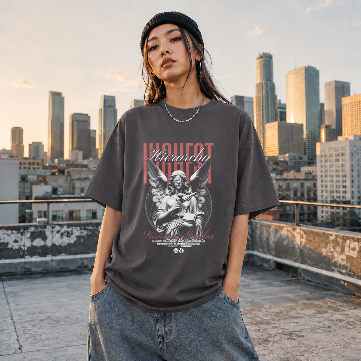 Highest Hierarchy Angel T-Shirt – Dark Editorial / Gothic Streetwear Tee - Color: Charcoal