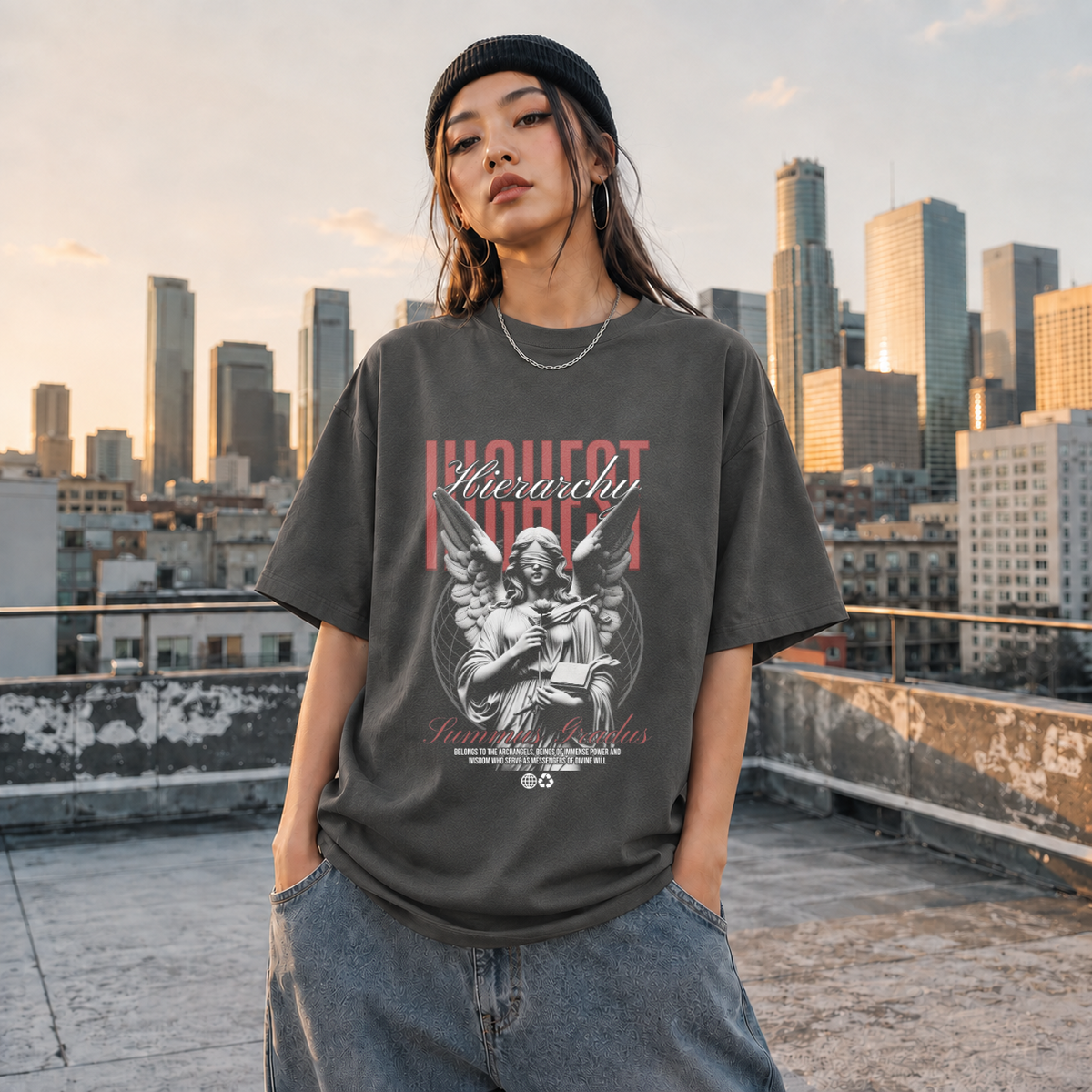 Highest Hierarchy Angel T-Shirt – Dark Editorial / Gothic Streetwear Tee - Color: Dark Heather