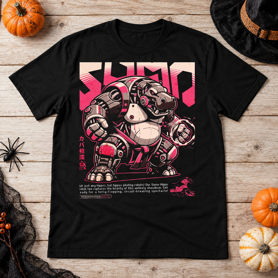 Hippo Sumo Wrestler Japan Anime Style Wild Sport T-Shirt – Dark Streetwear Graphic Design Graphic Tee - Color: black