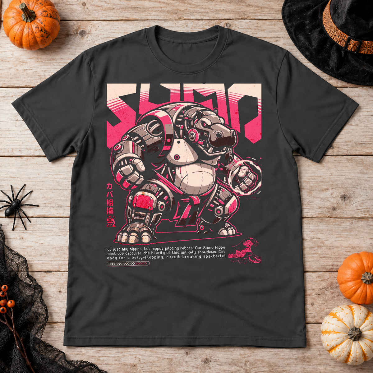 Hippo Sumo Wrestler Japan Anime Style Wild Sport T-Shirt – Dark Streetwear Graphic Design Graphic Tee - Color: charcoal