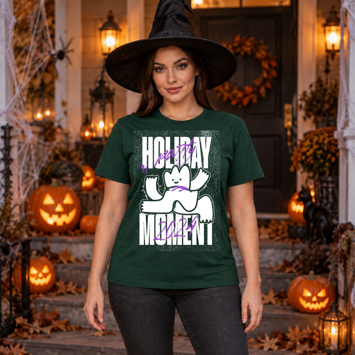 Holiday Party Mascot T-Shirt – Dark Streetwear Graphic Design Graphic Tee - Color: forest green