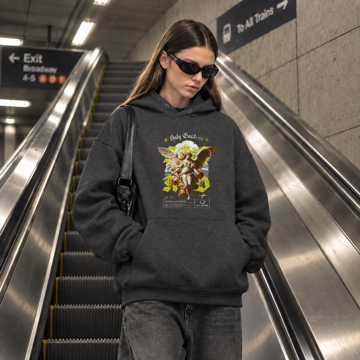 Holy Goddess Hoodie – Religious Imagery Collage Graphic Hoodie - Color: dark heather