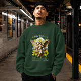 Holy Goddess Sweatshirt – Religious Imagery Collage Graphic Sweatshirt - Color: forest green