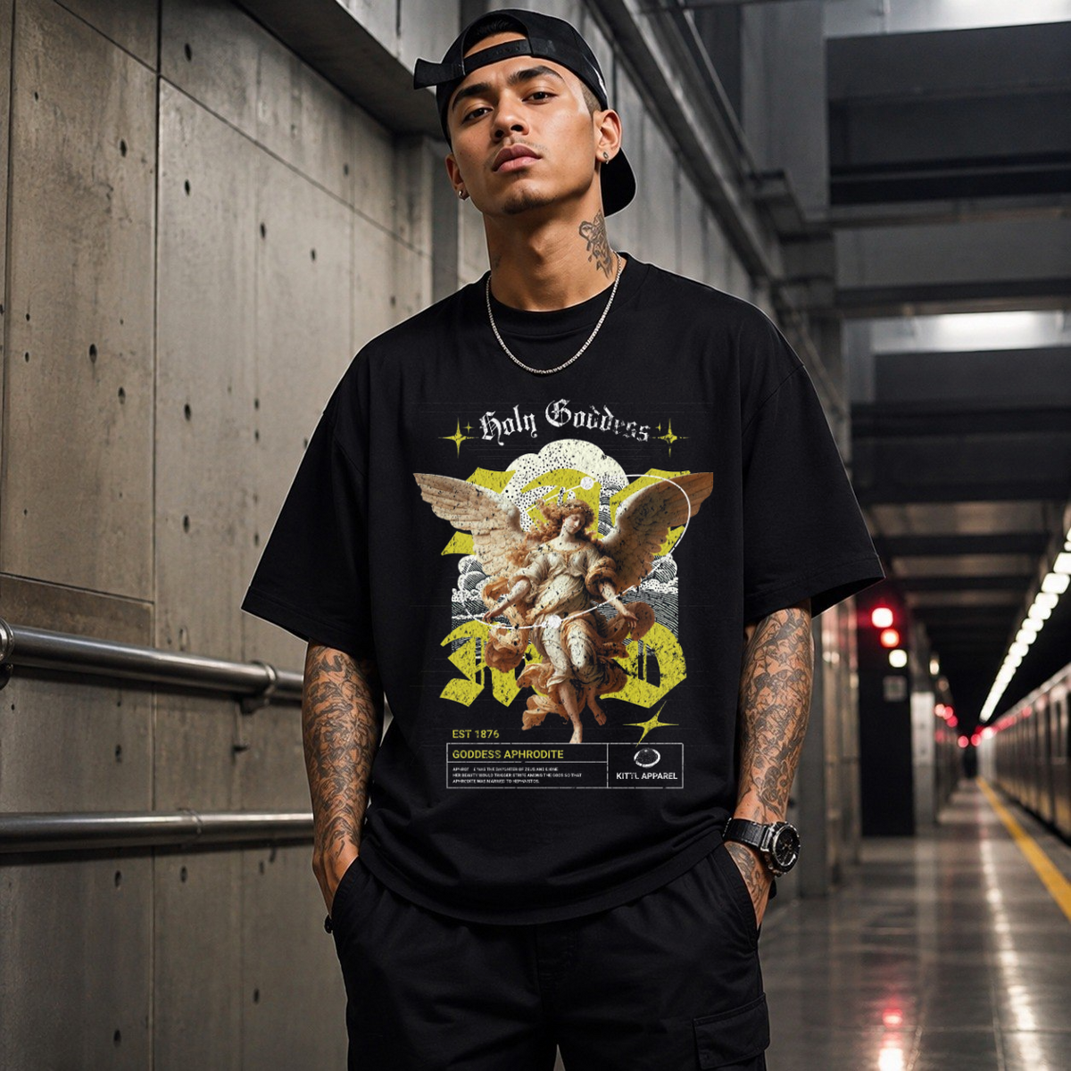 Holy Goddess T-Shirt – Religious Imagery Collage Graphic Tee - Color: Black