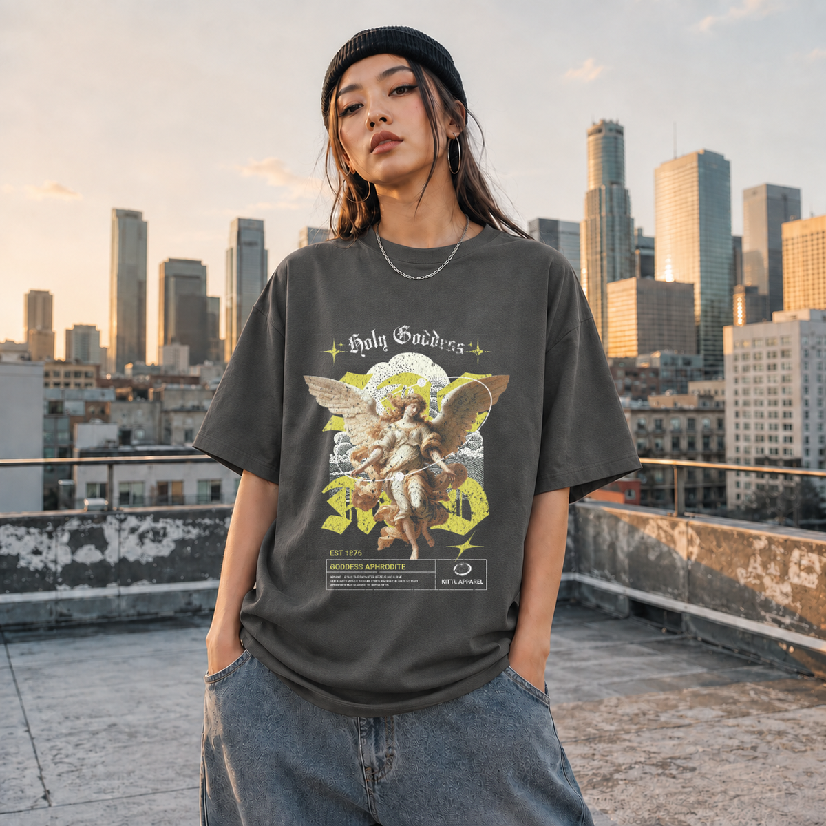 Holy Goddess T-Shirt – Religious Imagery Collage Graphic Tee - Color: Dark Heather