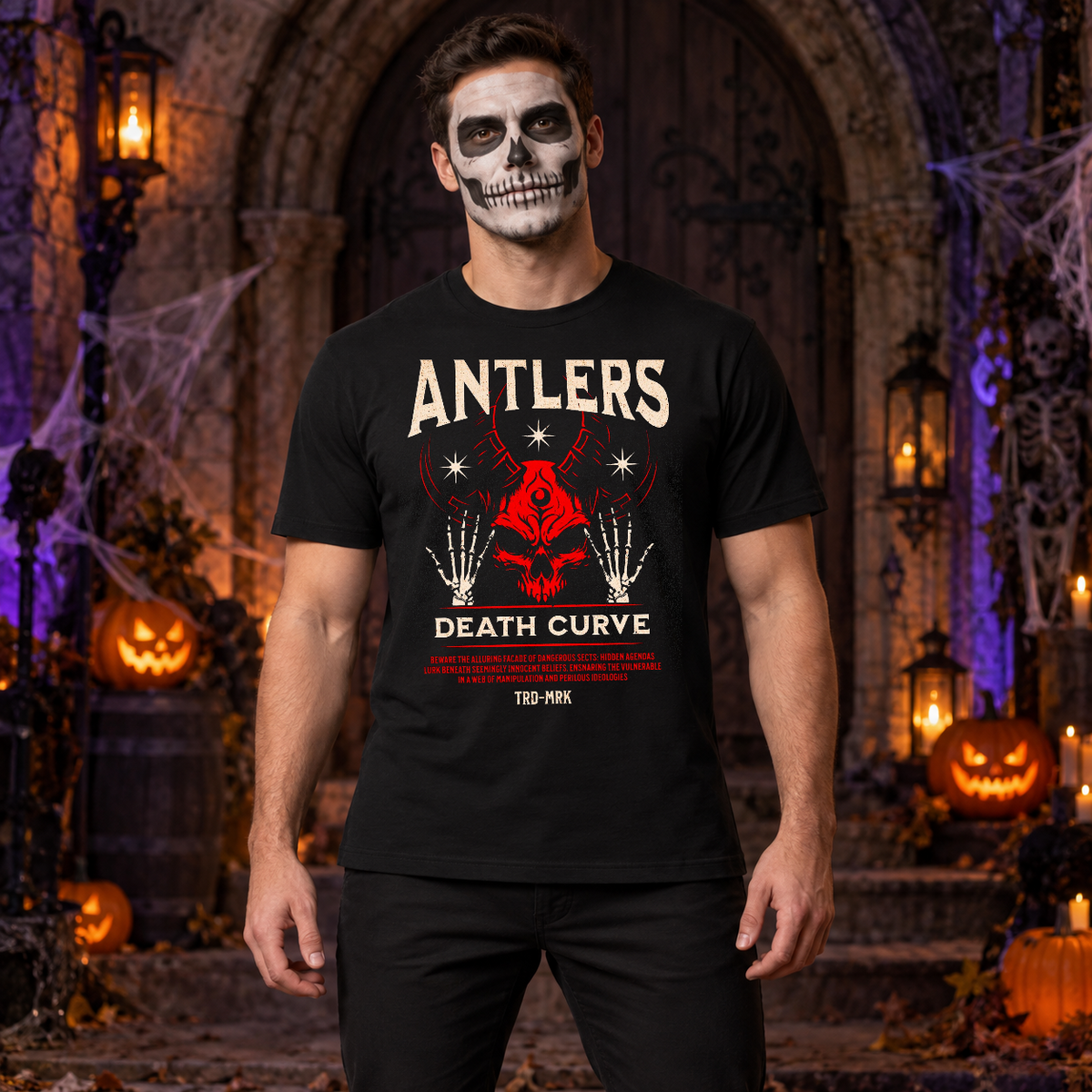 Horror Skull Drawing T-Shirt – Skull & Reaper Gothic Graphic Graphic Tee - Color: black