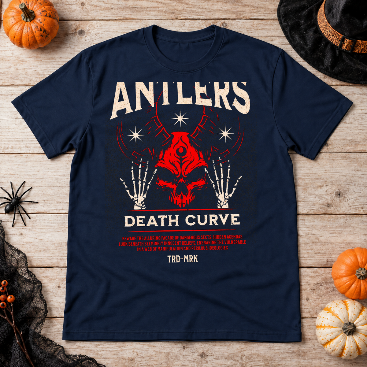 Horror Skull Drawing T-Shirt – Skull & Reaper Gothic Graphic Graphic Tee - Color: navy