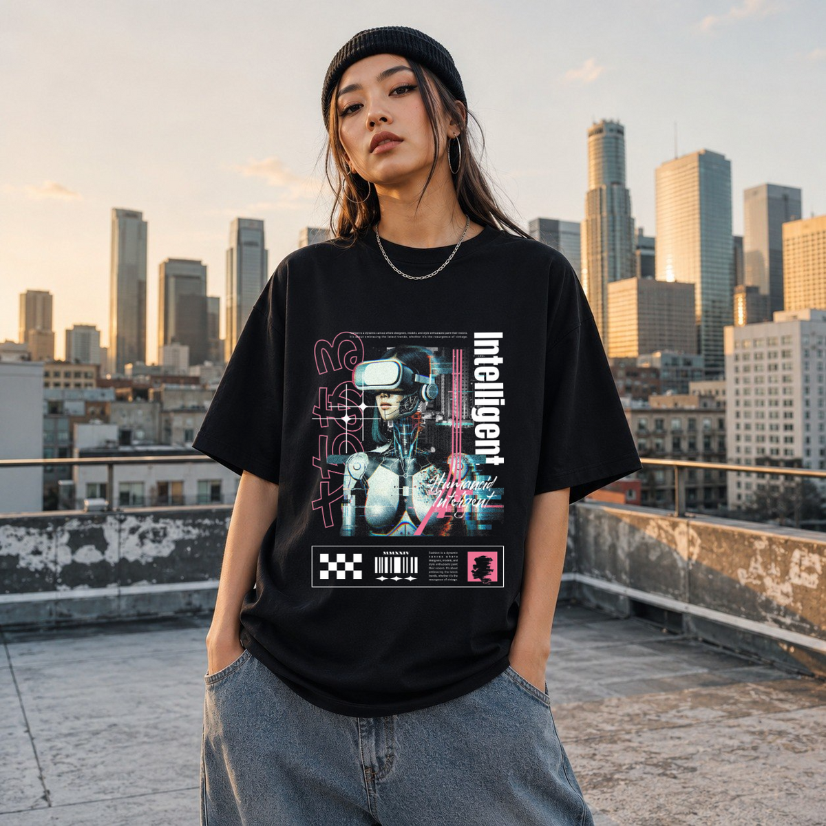 Humanoid Intelligent Cyborg T-Shirt – Vintage Y2K / Acid Graphic Streetwear Tee - Color: Black