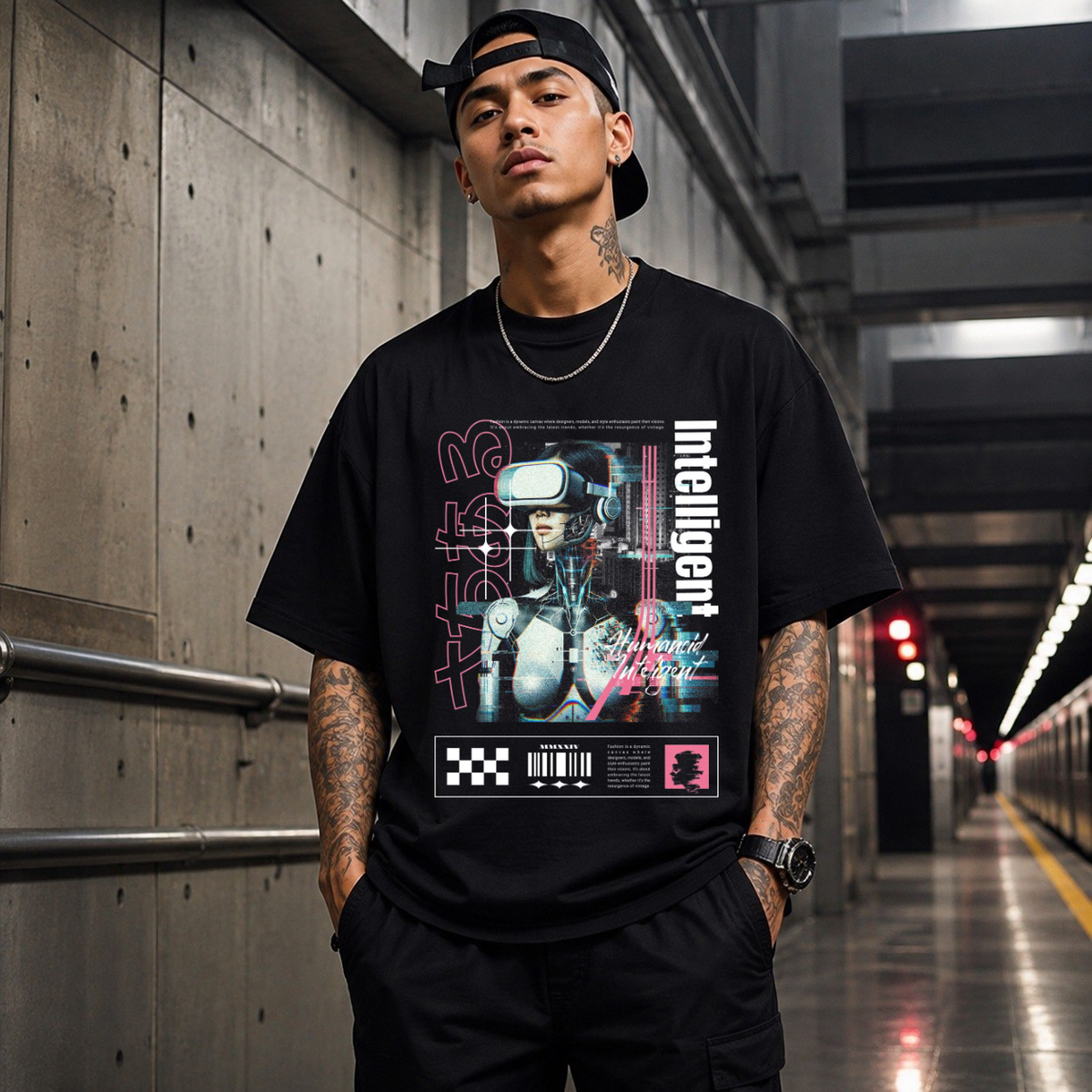Humanoid Intelligent Cyborg T-Shirt – Vintage Y2K / Acid Graphic Streetwear Tee - Color: Black