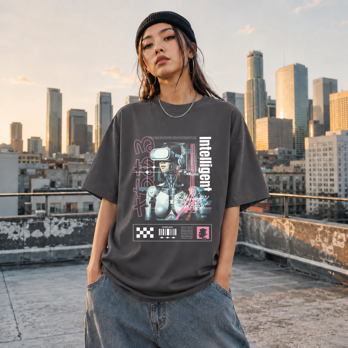 Humanoid Intelligent Cyborg T-Shirt – Vintage Y2K / Acid Graphic Streetwear Tee - Color: Charcoal