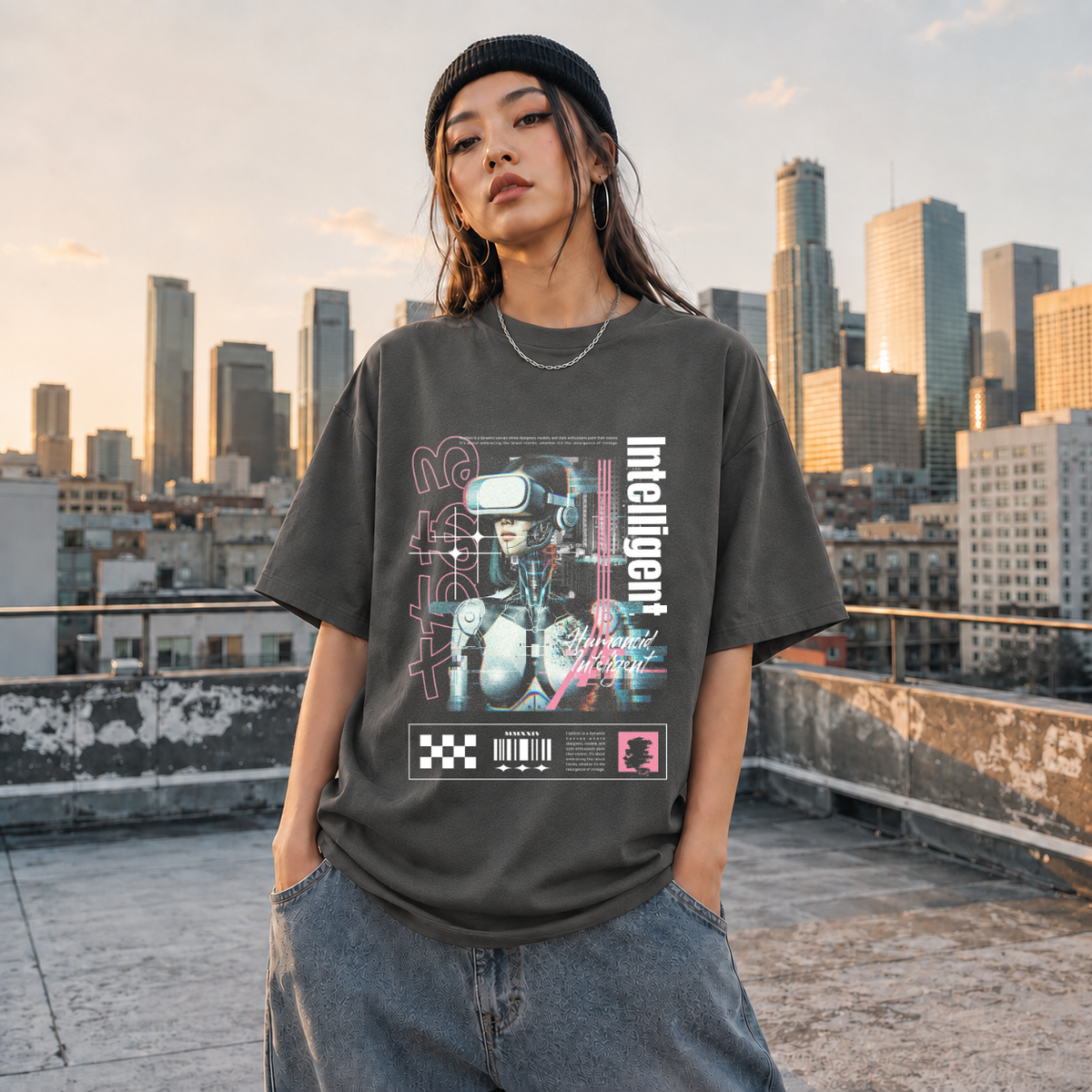 Humanoid Intelligent Cyborg T-Shirt – Vintage Y2K / Acid Graphic Streetwear Tee - Color: Dark Heather