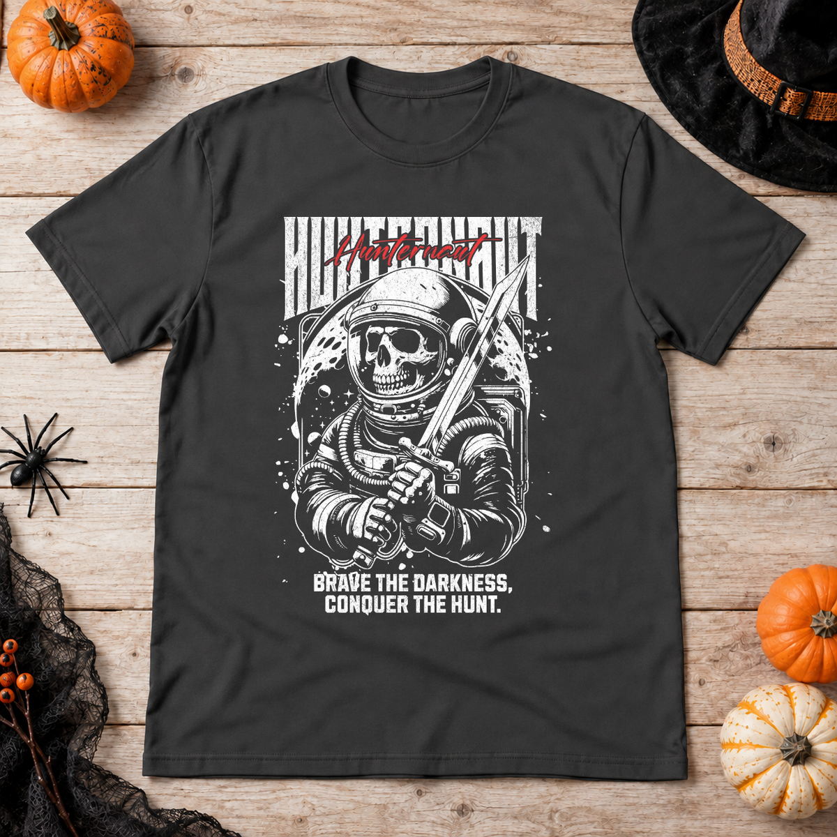 Hunternaut T-Shirt – Dark Editorial Graphic Design Graphic Tee - Color: charcoal