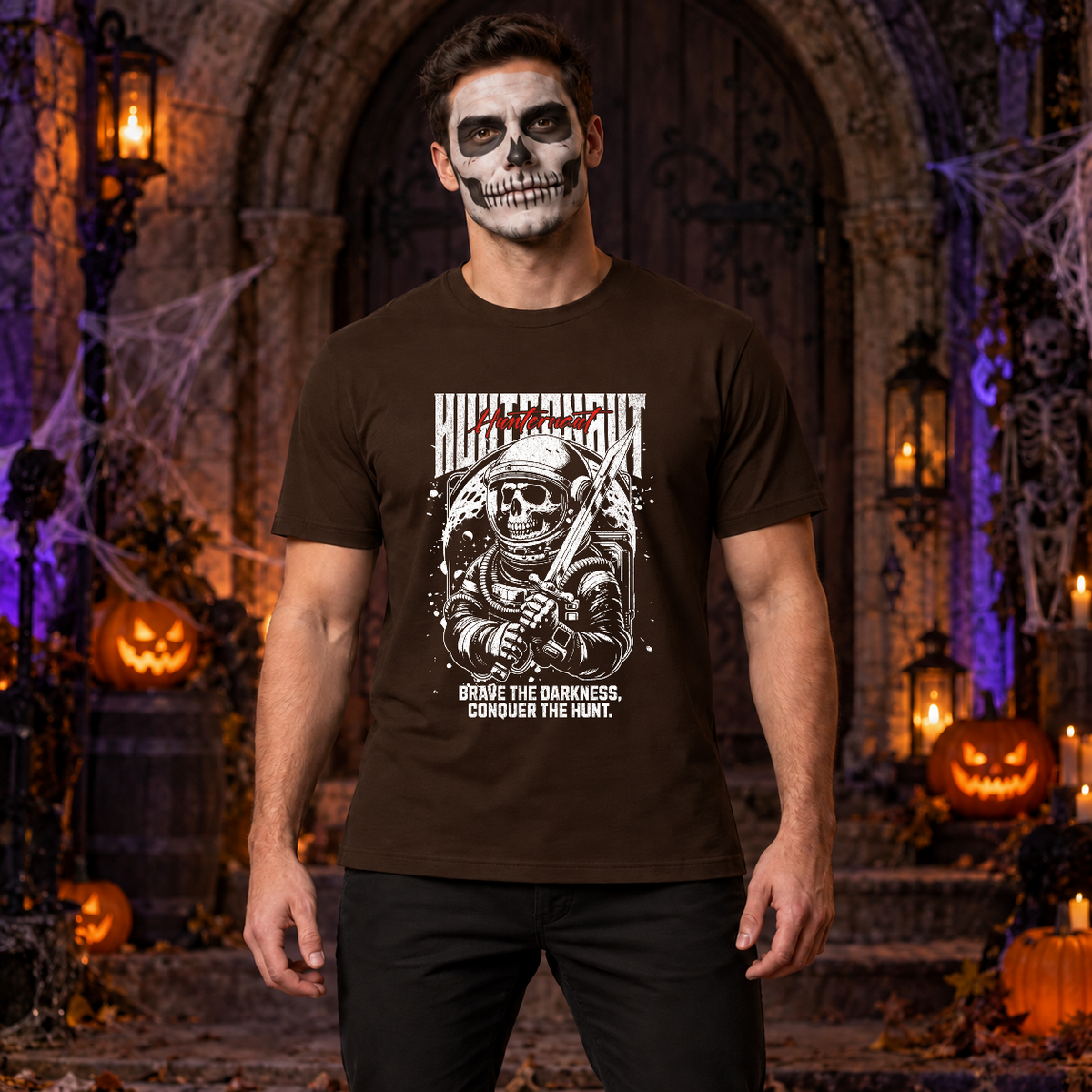 Hunternaut T-Shirt – Dark Editorial Graphic Design Graphic Tee - Color: chocolate