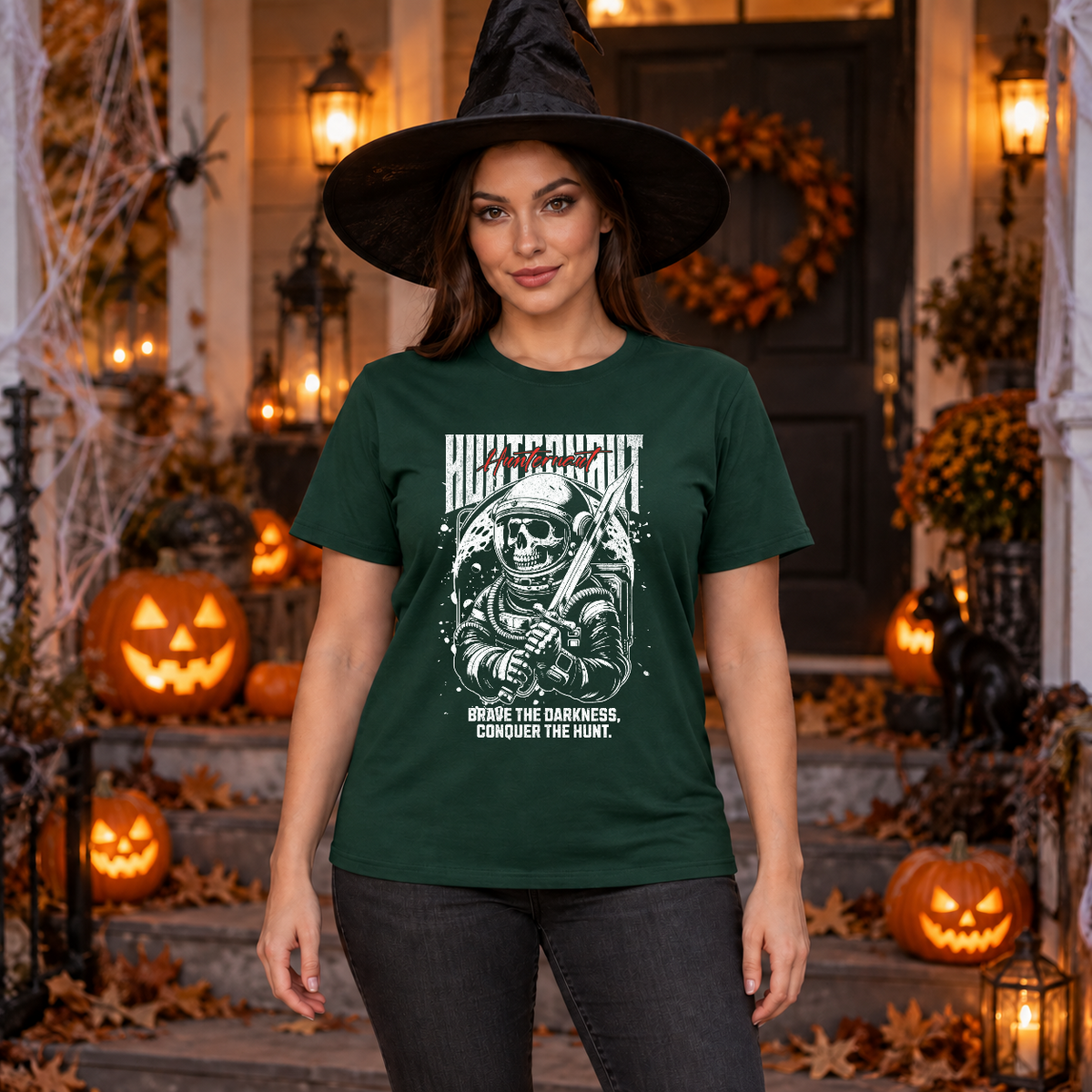 Hunternaut T-Shirt – Dark Editorial Graphic Design Graphic Tee - Color: forest green