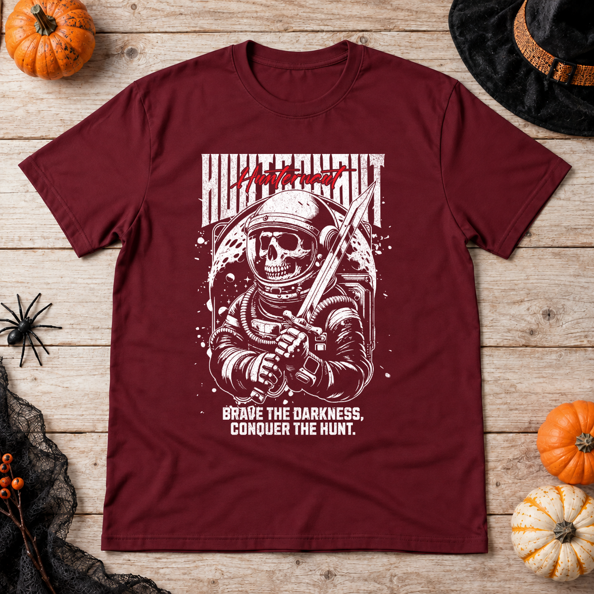 Hunternaut T-Shirt – Dark Editorial Graphic Design Graphic Tee - Color: maroon