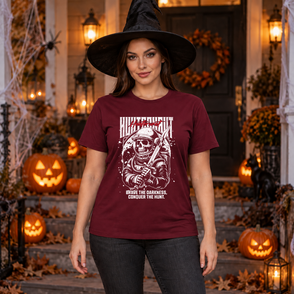 Hunternaut T-Shirt – Dark Editorial Graphic Design Graphic Tee - Color: maroon