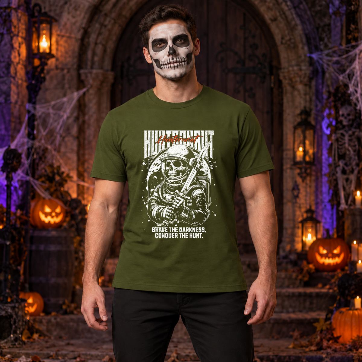 Hunternaut T-Shirt – Dark Editorial Graphic Design Graphic Tee - Color: military green