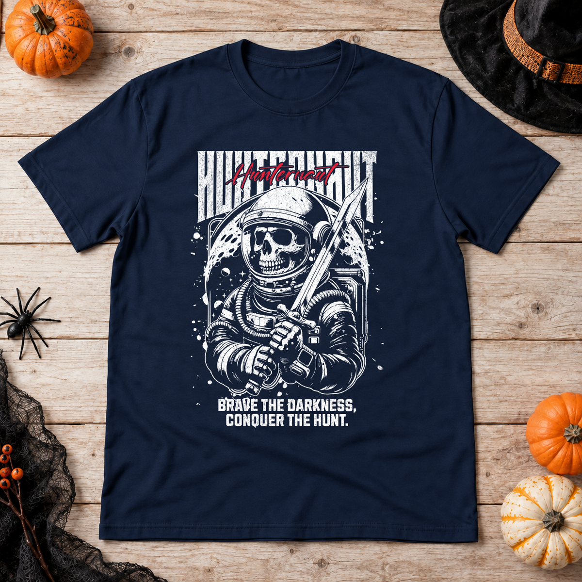 Hunternaut T-Shirt – Dark Editorial Graphic Design Graphic Tee - Color: navy