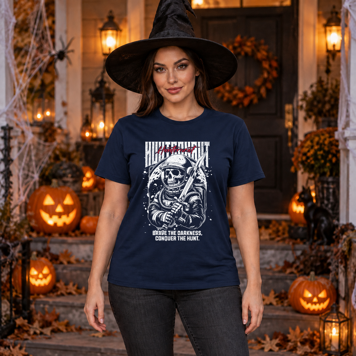 Hunternaut T-Shirt – Dark Editorial Graphic Design Graphic Tee - Color: navy